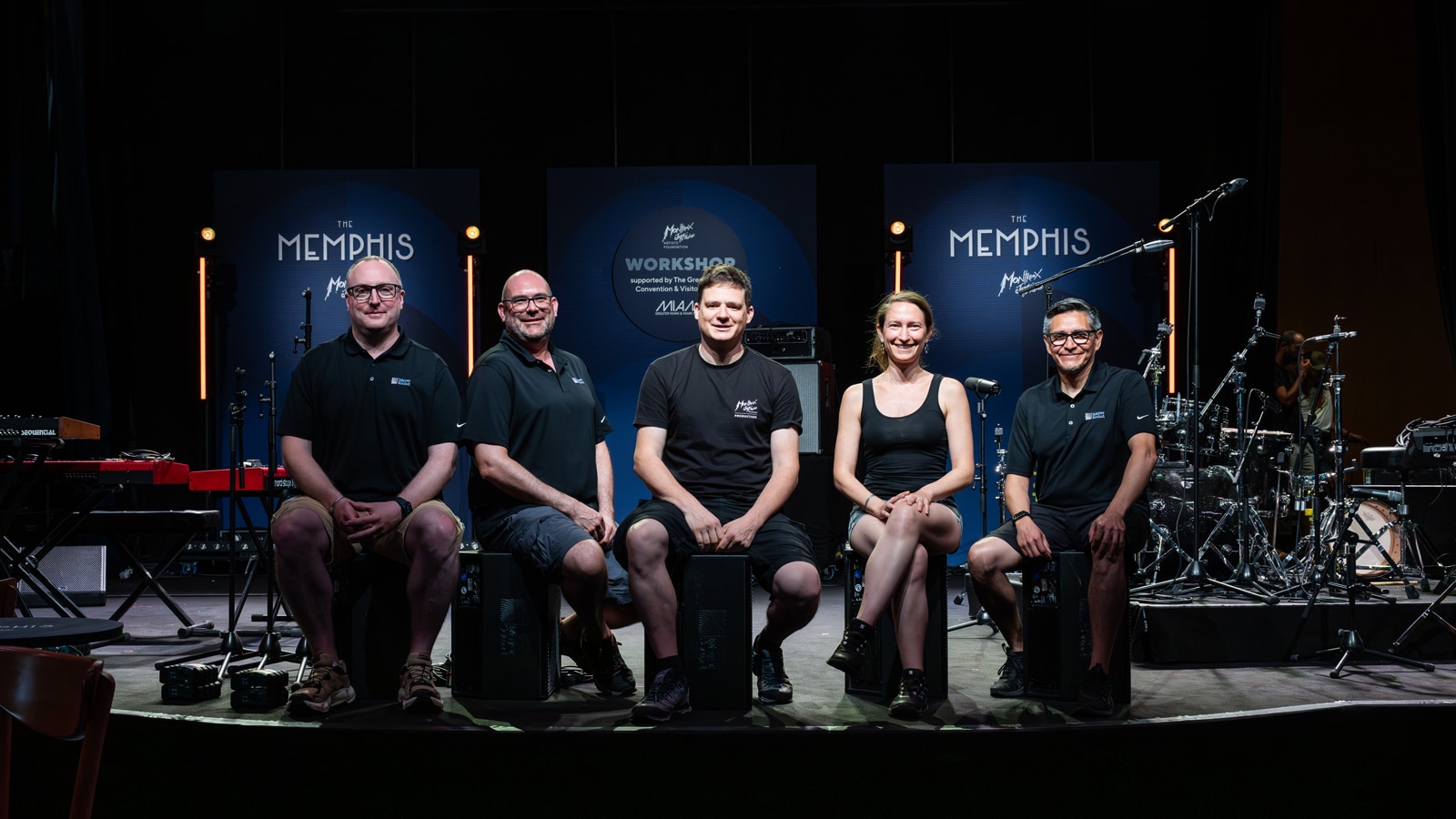 (L-R): Sales Manager, Europe, Roland Morcom, Senior Director of Product Management Andy Davies, Application Architect José Gaudin, Application Architect, Spatial Audio Specialist Ianina Canalis, Technical Support Manager, Latin America, Oscar Barrientos